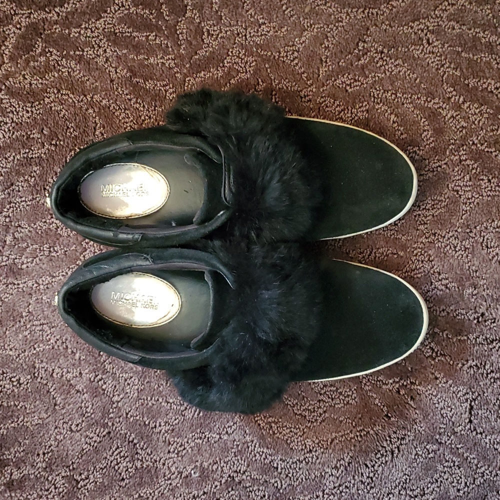 MICHAEL KORS Women's Black Fur Slip-On Shoes/Suede/Leather